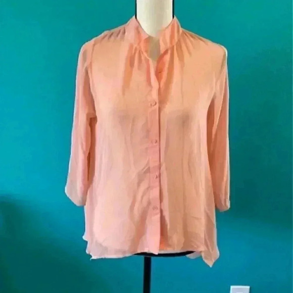 ⭐️ Sheer Charlotte Russe button up coral blouse in size small - Picture 1 of 6